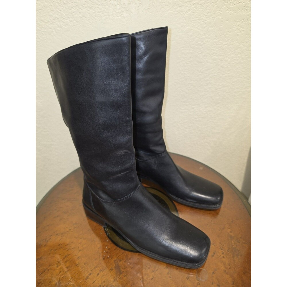 Naturalizer Women's Cuff II Black Leather Square Toe Mid-Calf Pull On Boots 7.5